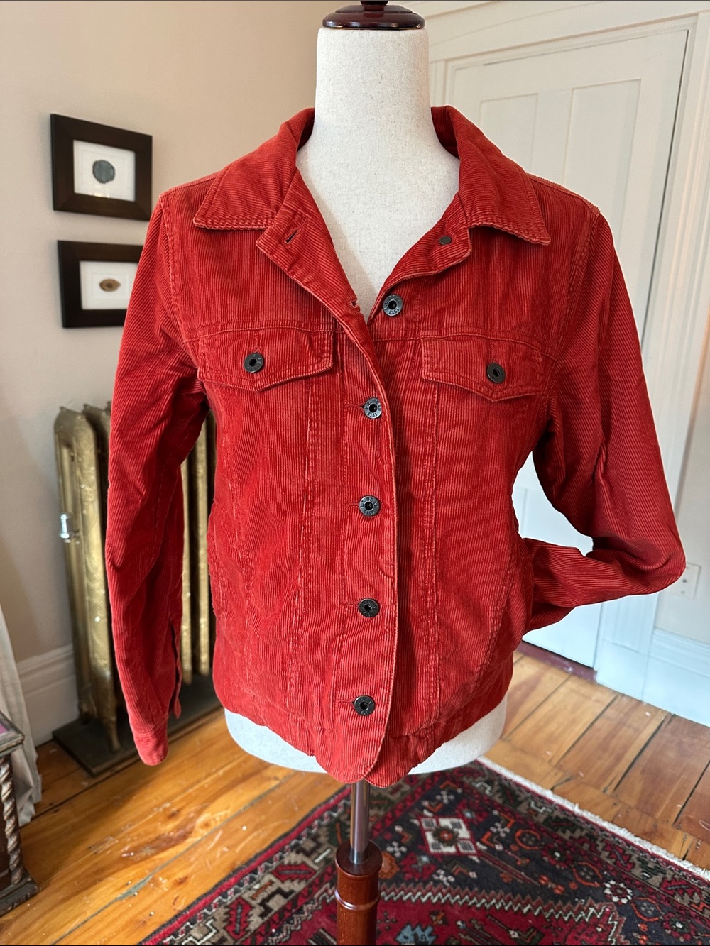 L.L. Bean Tomato Red Flannel Lined Corduroy Jacket